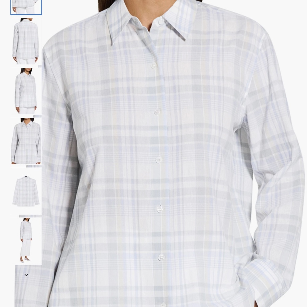 Theory Plaid Cotton & Linen Button-Up Shirt, size L - Picture 11 of 11